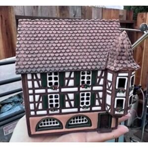 Vintage Lithuania Handmade Clay Village House Tealight Candle Holder